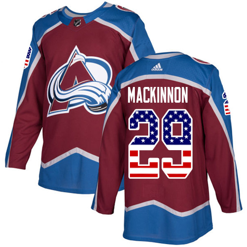 Adidas Avalanche #29 Nathan MacKinnon Burgundy Home Authentic USA Flag Stitched NHL Jersey